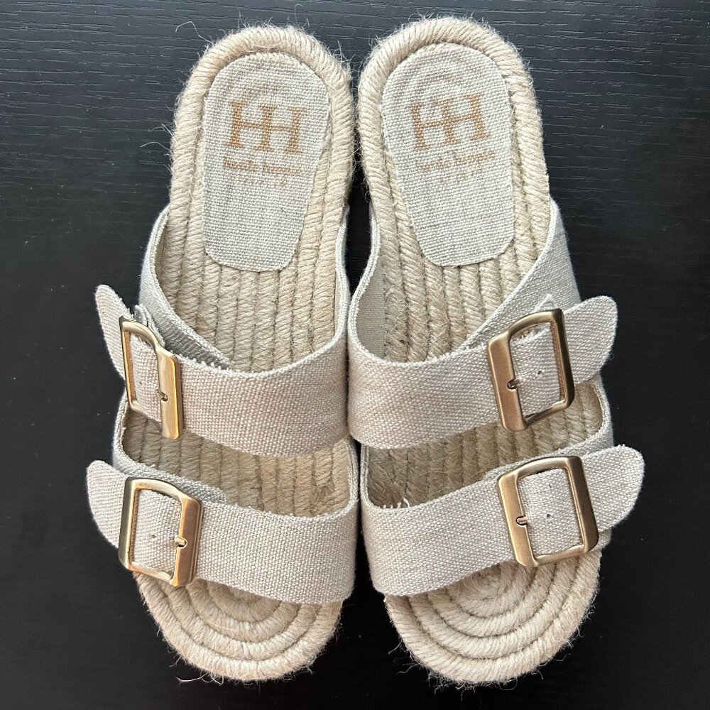 Haute Hippie Beige Sandals With Gold Buckles Size 8